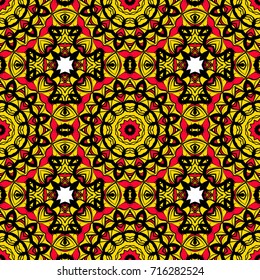 Flower seamless Mandala background in sun colors. Vintage decorative elements. Oriental pattern. Vector illustration