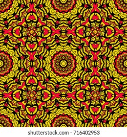 Flower seamless Mandala background in sun colors. Vintage decorative elements. Oriental pattern. Vector illustration