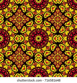 Flower seamless Mandala background in sun colors. Vintage decorative elements. Oriental pattern. Vector illustration