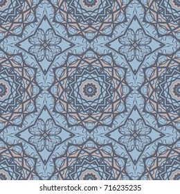 Flower seamless Mandala background in turquoise colors. Vintage decorative elements. Oriental pattern. Vector illustration