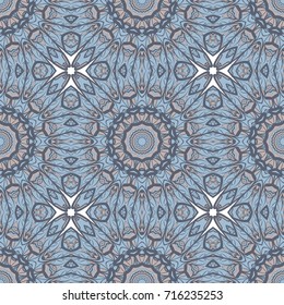 Flower seamless Mandala background in turquoise colors. Vintage decorative elements. Oriental pattern. Vector illustration