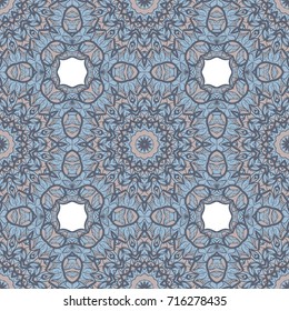 Flower seamless Mandala background in turquoise colors. Vintage decorative elements. Oriental pattern. Vector illustration