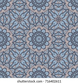 Flower seamless Mandala background in turquoise colors. Vintage decorative elements. Oriental pattern. Vector illustration
