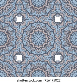 Flower seamless Mandala background in turquoise colors. Vintage decorative elements. Oriental pattern. Vector illustration