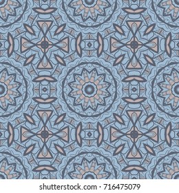 Flower seamless Mandala background in turquoise colors. Vintage decorative elements. Oriental pattern. Vector illustration