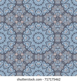 Flower seamless Mandala background in turquoise colors. Vintage decorative elements. Oriental pattern. Vector illustration