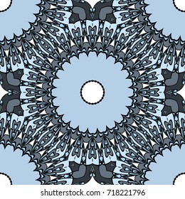 Flower seamless Mandala background in turquoise colors. Vintage decorative elements. Vector illustration