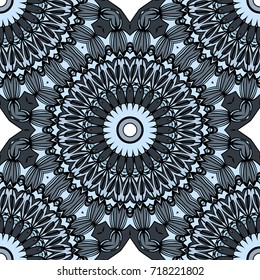 Flower seamless Mandala background in turquoise colors. Vintage decorative elements. Vector illustration