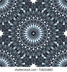 Flower seamless Mandala background in turquoise colors. Vintage decorative elements. Vector illustration