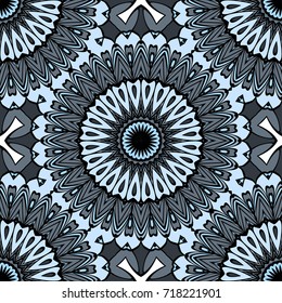 Flower seamless Mandala background in turquoise colors. Vintage decorative elements. Vector illustration
