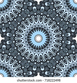 Flower seamless Mandala background in turquoise colors. Vintage decorative elements. Vector illustration