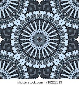 Flower seamless Mandala background in turquoise colors. Vintage decorative elements. Vector illustration