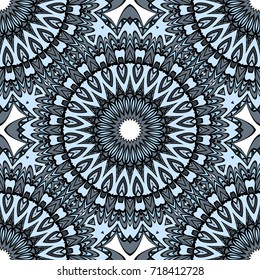 Flower seamless Mandala background in turquoise colors. Vintage decorative elements. Vector illustration