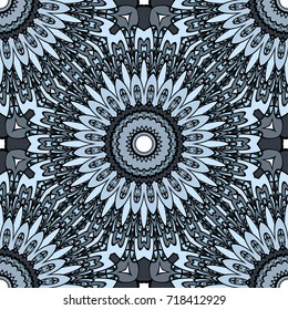 Flower seamless Mandala background in turquoise colors. Vintage decorative elements. Vector illustration