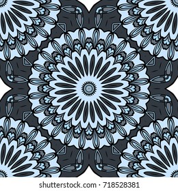 Flower seamless Mandala background in turquoise colors. Vintage decorative elements. Vector illustration