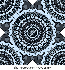 Flower seamless Mandala background in turquoise colors. Vintage decorative elements. Vector illustration