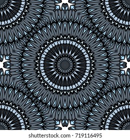 Flower seamless Mandala background in turquoise colors. Vintage decorative elements. Vector illustration