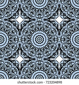Flower seamless Mandala background in turquoise colors. Modern decorative elements. Oriental pattern. Vector illustration