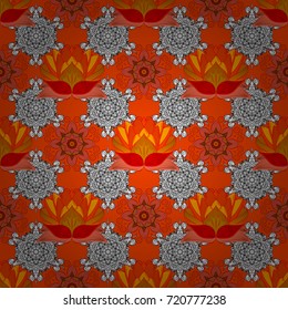 Flower seamless on orange, white and red colors. Flowers on orange, white and red colors. Vector illustration. Floral pattern. Flourish ornamental spring garden texture.