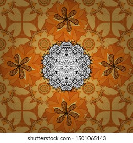 Flower seamless on white, orange and yellow colors. Flowers on white, orange and yellow colors. Floral pattern. Flourish ornamental spring garden texture. Vector illustration.