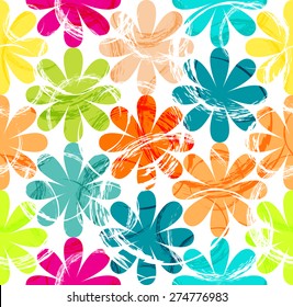 Flower seamless pattern with abstract brushstrokes.