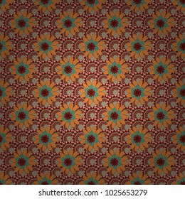 Flower seamless pattern. Abstract floral textile print for decoration, beige, yellow and red fashion traditional vector vintage art. Stylized plant floral ornament.