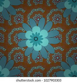 Flower seamless pattern. Abstract floral textile print for decoration, brown, red and blue fashion traditional vector vintage art. Stylized plant floral ornament.