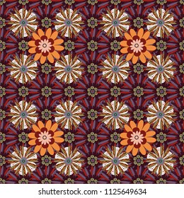 Flower seamless pattern. Abstract floral textile print for decoration, neutral, brown and beige fashion traditional vector vintage art. Stylized plant floral ornament.