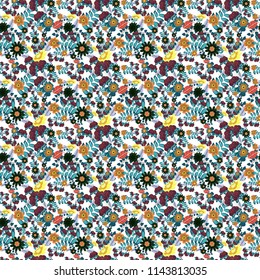 Flower seamless pattern. Abstract floral textile print for decoration, white, blue and brown fashion traditional vector vintage art. Stylized plant floral ornament.