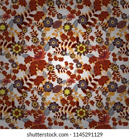 Flower seamless pattern. Abstract floral textile print for decoration, white, orange and brown fashion traditional vector vintage art. Stylized plant floral ornament.