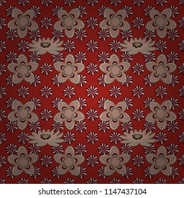 Flower seamless pattern. Abstract floral textile print for decoration, brown, pink and red fashion traditional vector vintage art. Stylized plant floral ornament.