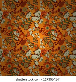 Flower seamless pattern. Abstract floral textile print for decoration, green, brown and red fashion traditional vector vintage art. Stylized plant floral ornament.