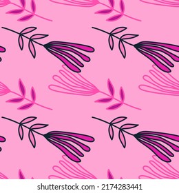 Flower seamless pattern. Abstract floral wallpaper. Doodle art style. Cute plants endless backdrop. Simple design for fabric, textile print, wrapping paper, cover