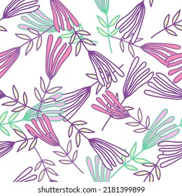 Flower seamless pattern. Abstract floral wallpaper. Doodle art style. Cute plants endless backdrop. Simple design for fabric, textile print, wrapping paper, cover