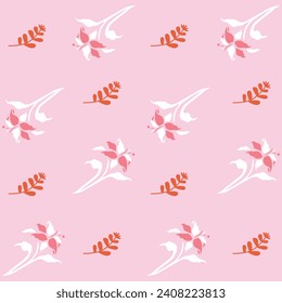 Flower seamless pattern with abstract floral branches with leaves, blossom flowers and berries. Vector nature illustration in vintage