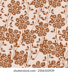 flower seamless pattern with abstract floral branches with leaves, blossom flowers. Vector nature illustration in vintage style on isolated background