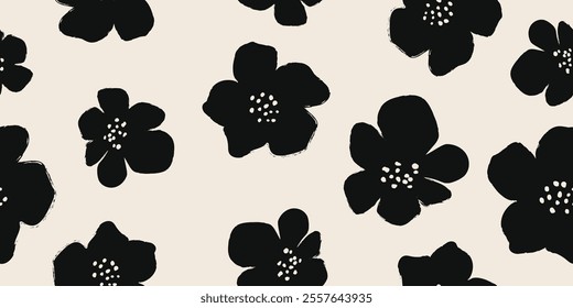 Flower seamless pattern. abstract floral background. Modern print in black and white colors, fabric, wallpaper, covers, cards, wall art, posters and decoration.