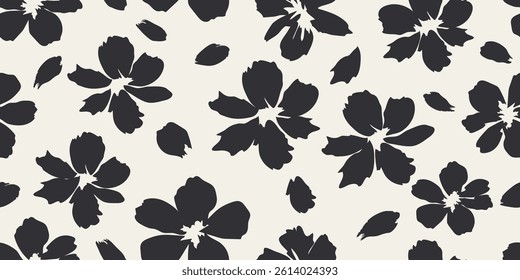 Flower seamless pattern. abstract floral background. Modern print in black and white colors, fabric, wallpaper, covers, cards, wall art, posters and decoration.