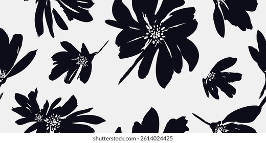 Flower seamless pattern. abstract floral background. Modern print in black and white colors, fabric, wallpaper, covers, cards, wall art, posters and decoration.