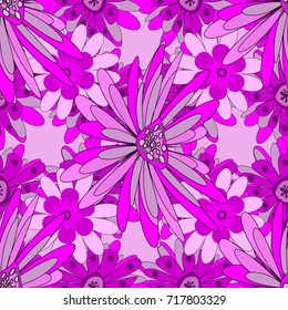 Flower seamless pattern. Abstract floral textile print for decoration, purple, magenta and pink fashion traditional vector vintage art. Stylized plant floral ornament.