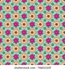 Flower seamless pattern. Abstract floral textile print for decoration, beige, blue and pink fashion traditional vector vintage art. Stylized plant floral ornament.