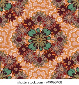 Flower seamless pattern. Abstract floral textile print for decoration, beige, yellow and brown fashion traditional vector vintage art. Stylized plant floral ornament.