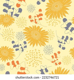Flower seamless pattern with abstract leaf ornament. Perfect for paper, textile, fabric, print, decor ornament, cover, etc