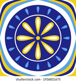 Flower seamless pattern. Azulejo. Bright Portuguese tiles with sun, sea and Mediterranean mood.