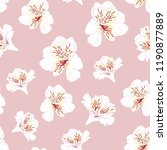 Flower seamless pattern with beautiful white alstroemeria lily flowers on pink background template. Vector set of blooming floral for wedding invitations and greeting card design. 