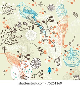 flower seamless pattern with bird best for fabric pattern or wallpaper