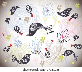 flower seamless pattern with bird (for fabric pattern, wallpaper or wrapping paper)