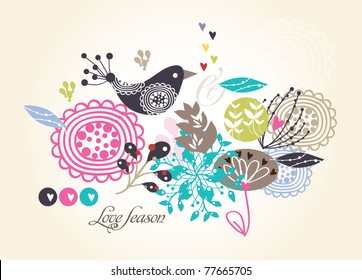flower seamless pattern with bird (for fabric pattern, wallpaper or wrapping paper)