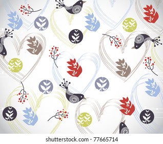 flower seamless pattern with bird (for fabric pattern, wallpaper or wrapping paper)