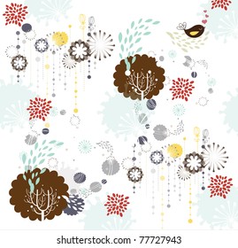 flower seamless pattern with bird (for fabric pattern, wallpaper or wrapping paper)